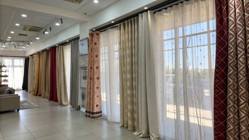 Showroom displaying various curtain styles