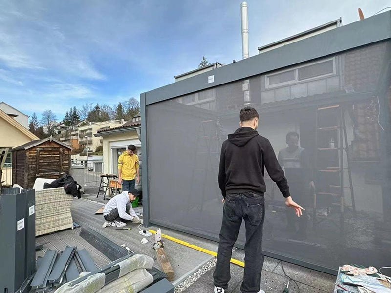 ZIP screen system installed on commercial building facade
